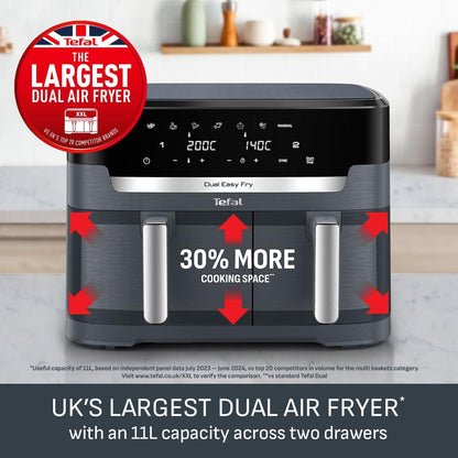 Dual Air Fryer 11L 8 In 1 2700W Touchscreen Java-Grey