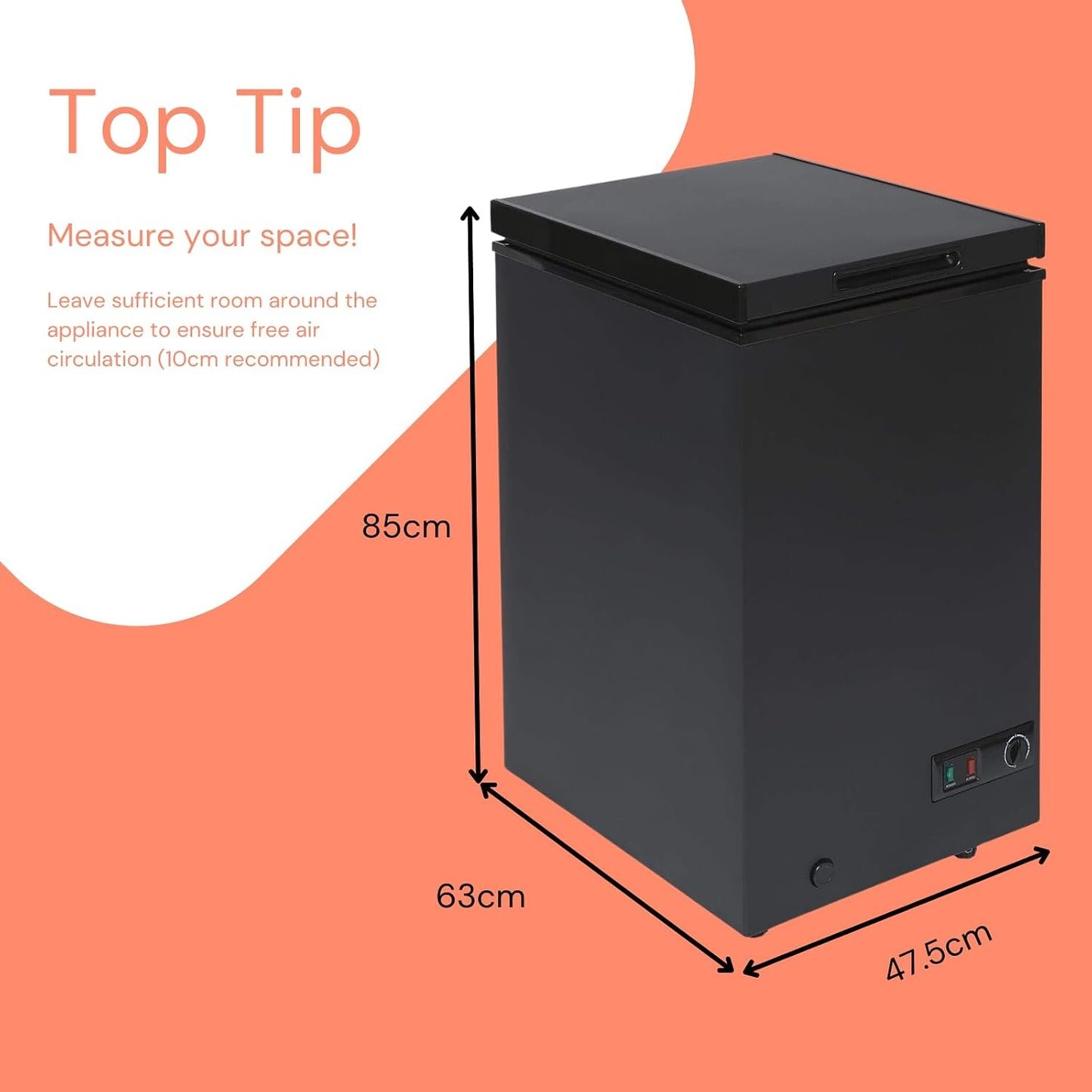 Chest Freezer 95L Slimline 47.5cm Manual Defrost Black