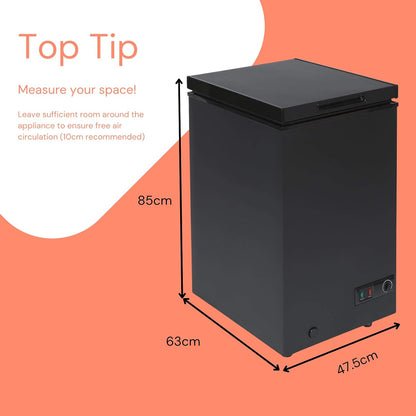 Chest Freezer 95L Slimline 47.5cm Manual Defrost Black