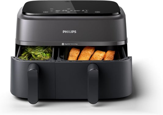 Dual Air Fryer 9L 2750W 13 Presets Digital Touchscreen Black & Silver