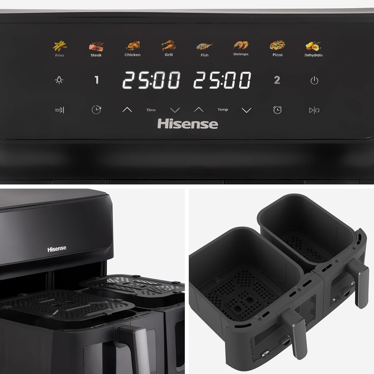 Air Fryer 11L Dual Zone 2700W Colour Touch Display 8 Functions Black