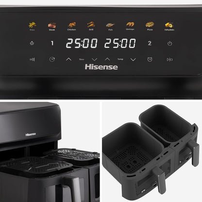 Air Fryer 11L Dual Zone 2700W Colour Touch Display 8 Functions Black