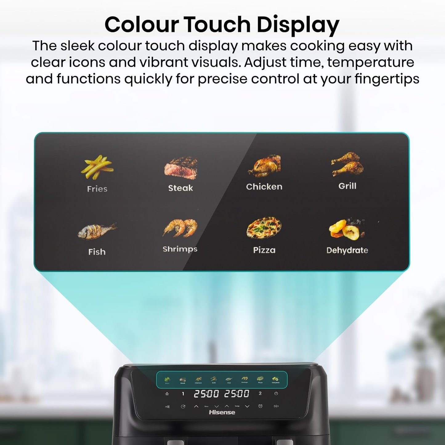 Air Fryer 11L Dual Zone 2700W Colour Touch Display 8 Functions Black