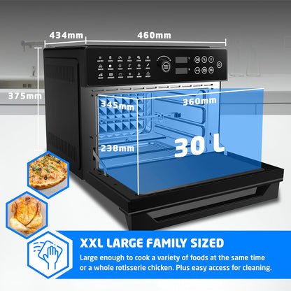 Air Fryer Oven 30L 1800W With Rotisserie 20-In-1 Dual Cook Black