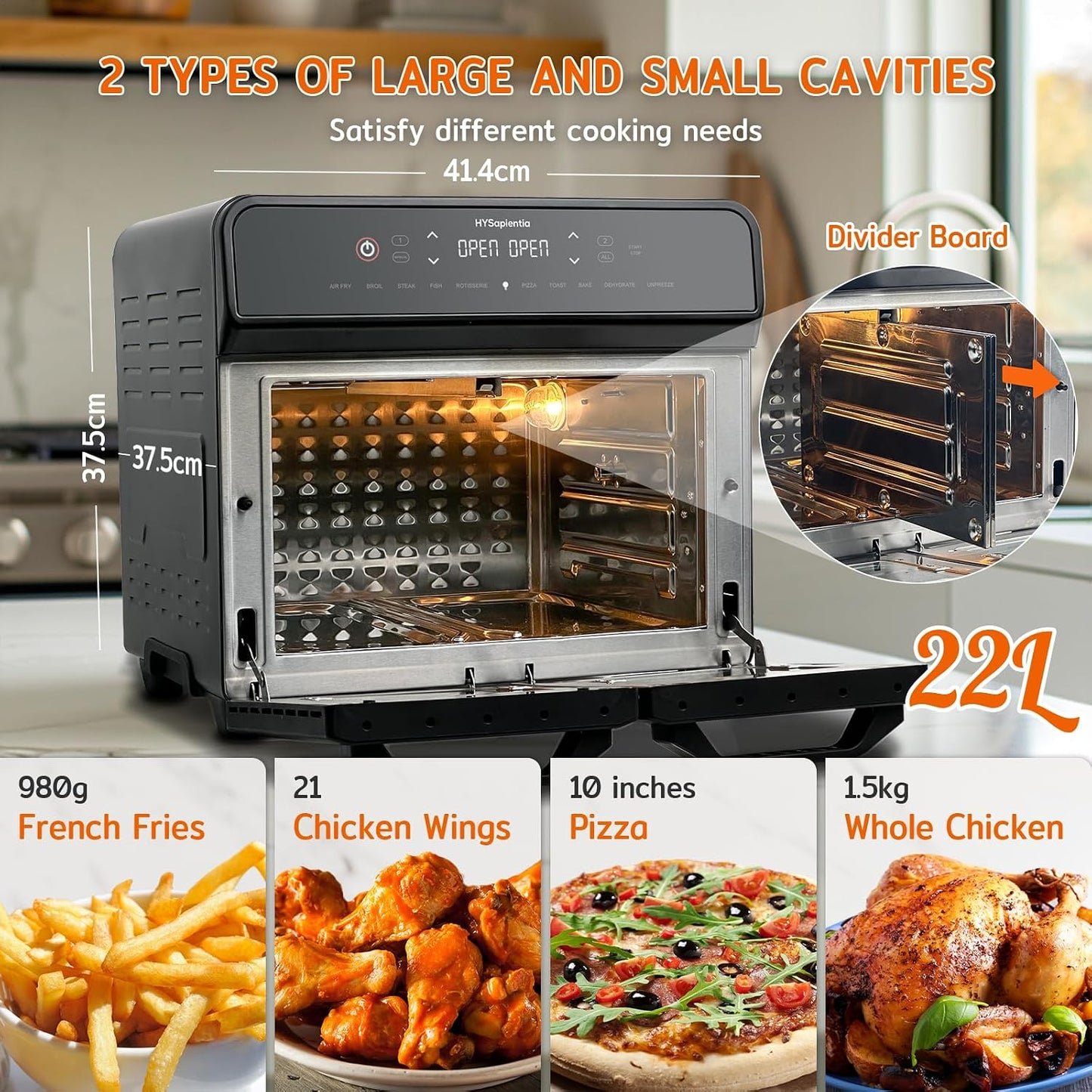 Dual Zone Air Fryer Oven 22L 2400W 10-in-1 Digital Touch Stainless Steel