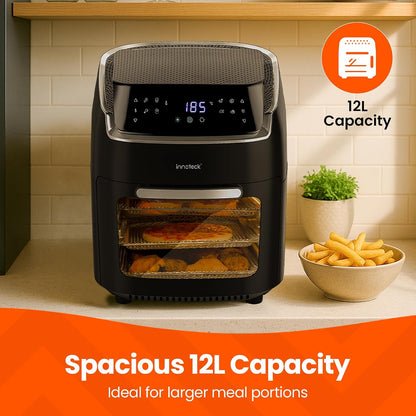 Digital Air Fryer Oven 12L 1800W 8 Presets Rotisserie Black