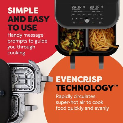 Dual Basket Air Fryer 7.6L 1700W 8 Functions Black