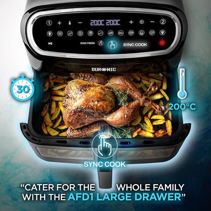 Digital Dual Zone Air Fryer 10L 2400W 10 Presets Black/Silver
